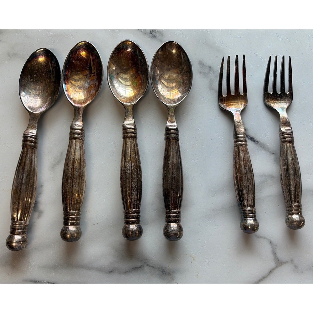 Unbranded Flatware Set Silver Tapered Handle 6pc Spoons Forks Vintage Patina